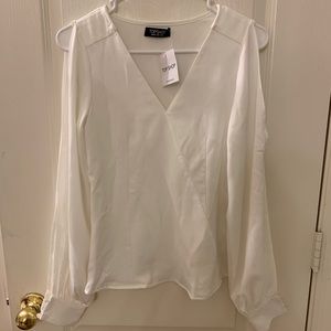 TopShop White Faux Wrap Blouse with Bare Shoulders